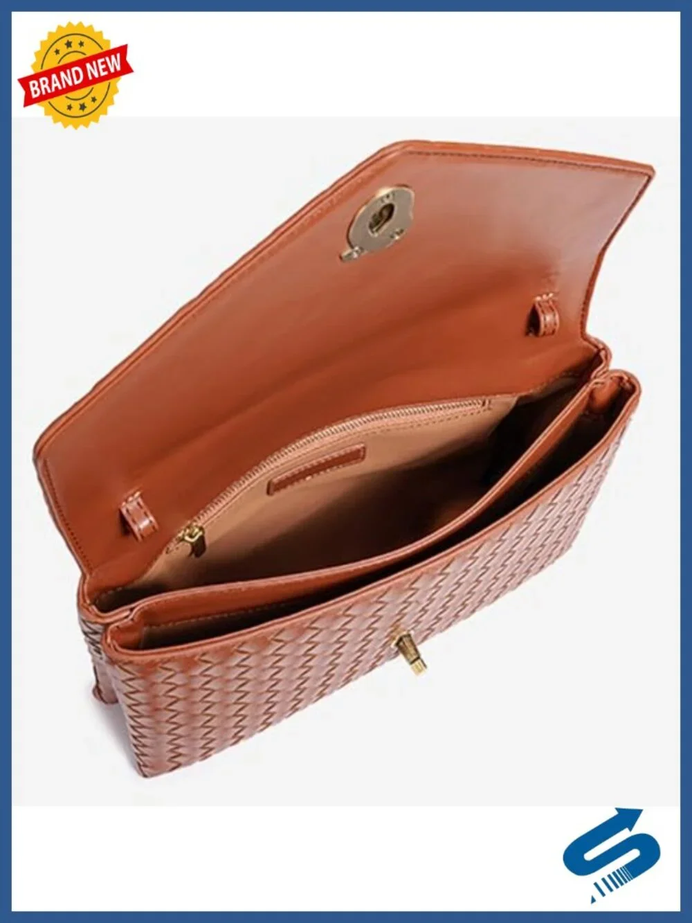PU Leather Woven Crossbody Hobo Bag Women Trendy Turn Lock Handbag